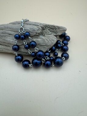 Artisan Deep Navy Beaded Chain Bracelet. 99
